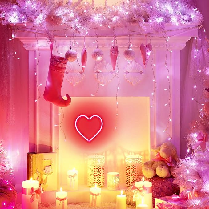 Neon Heart Sign, Red Led Sign Light for Bedroom, Hanging Lamp for Wall Decor, USB/Battery Operated