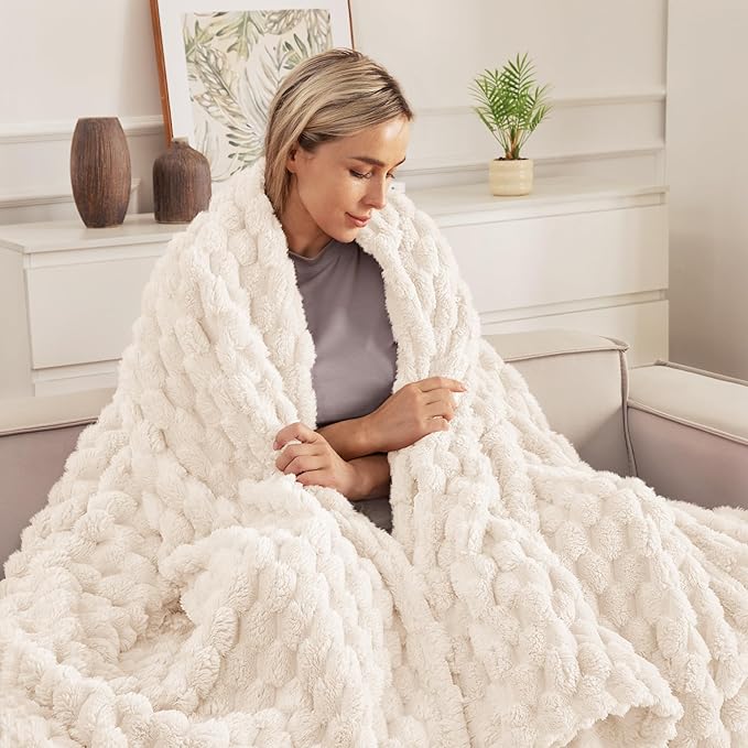 Whale Flotilla Throw Blanket for Couch with Jacquard Pattern, Fuzzy Soft Cozy Exquisite Blankets for All Season, Warm and Fluffy, 50x60 Inch, Ivory