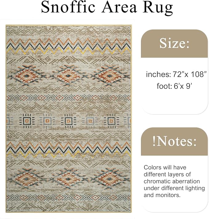 Area Rug Living Room Rugs Large Soft Boho Farmhouse Indoor Floor Rug (Brown, 6'x9')
