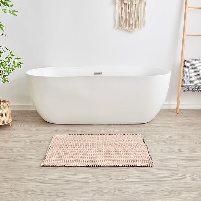 Douceur Waffle Bath mat for Bathroom Floor Non Slip, Super Soft Acrylic Blend Bath Rugs with Tassels, Quick Dry Bathroom Rugs Machine Washable, 16" x 24", Brown