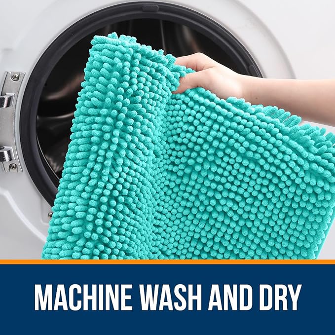 OLANLY Bathroom Rugs 70x24, Extra Soft Absorbent Chenille Bath Rugs, Rubber Backing Quick Dry, Machine Washable Bath Mats for Bathroom Floor, Tub and Shower, Home Decor Accessories, Teal