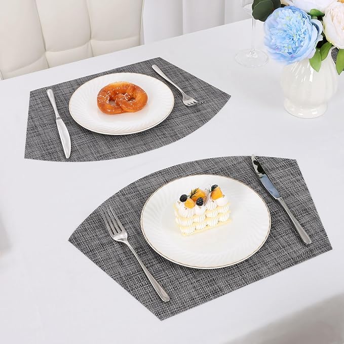 SHACOS Wedge Placemats Set of 4 Woven Vinyl Small Round Table Placemats Wipe Clean Round Table Mats Placement Mat Indoor Outdoor, Dark Gray