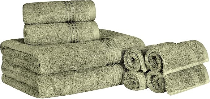 Superior Egyptian Cotton 8-Piece Towel Set, Assorted Towels, Home Bathroom, Master, Guest Bath, Decor Essentials, Includes 2 Bath, 2 Hand, 4 Face Towels/Washcloths, Quick Dry, Absorbent, Forest Green