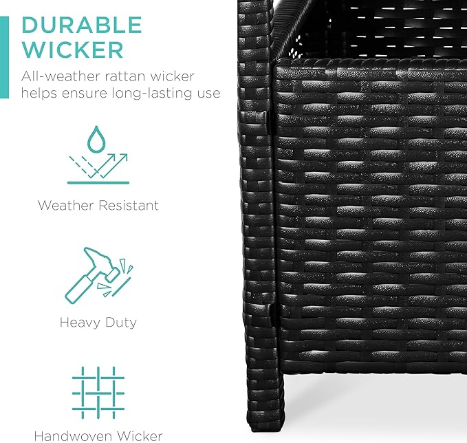 Best Choice Products Wicker Side Table with Umbrella Hole, Square PE Rattan Outdoor End Table for Patio, Garden, Poolside, Deck w/UV-Resistant Frame, Storage Space - Black