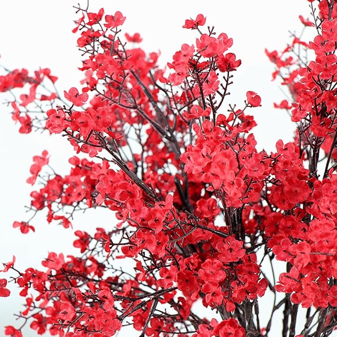 JAKY-Global Babys Breath Fabric Cloth Artificial Flowers 12 Bundle European Fake Silk Plants Decor Wedding Party Decoration Bouquets Real Touch DIY Home Garden (Red 12pcs)