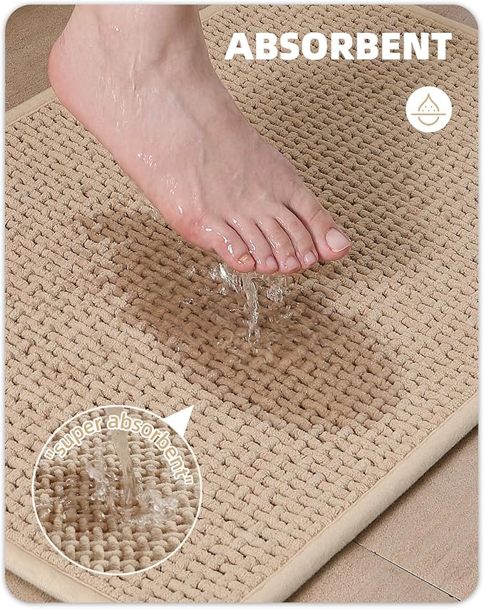 Color&Geometry Chenille Toilet Rugs U Shaped Washable, Absorbent, Stain Resistant, Non Slip, Quick Dry, 20"x24" Beige Toilet Mat for Bathroom Contour Bath Rugs for Toilet Base, Standard-Sized