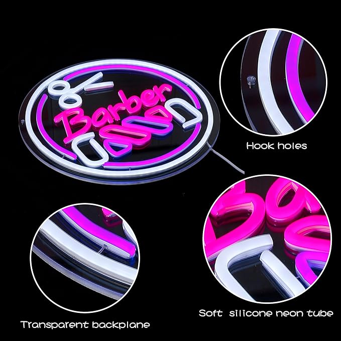 Barber Neon Sign for Barber Shop Decor Colorful Neon Light Round LED Neon Sign USB Powerd LED Neon Light for Decorating Barber Shop Hair Salon Barber Shop Beauty Studio