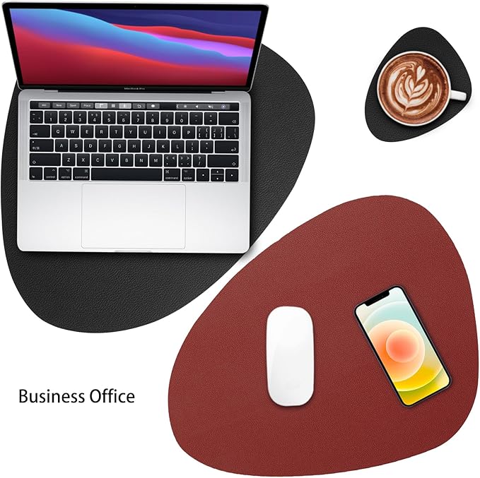 Myir JUN Placemats, Dual-Sided Placemats Waterproof Faux Leather Placemats Set of 6 Place Mats and Coasters Non-Slip Washable Table Mats for Dining Table (Red Black, Set of 6)