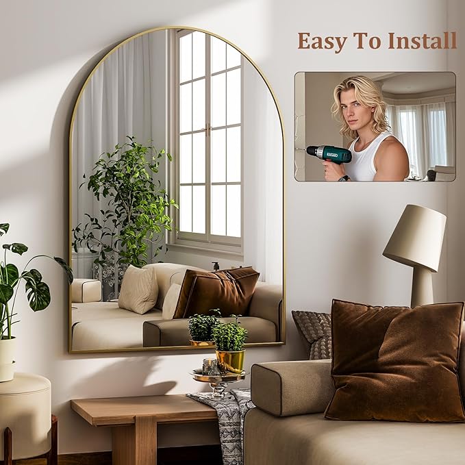 HARRITPURE 20"x30" Arched Bathroom Mirror - Wall Mounted Mirror - Gold Arch Mirror - Aluminum Alloy Frame Bathroom Mirror Living Room, Bedroom and Entryway