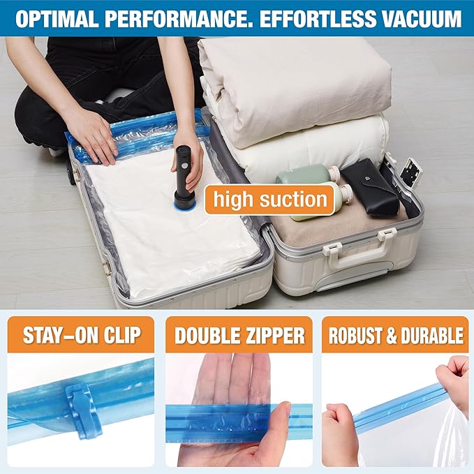 Travel Vacuum Storage Bags with Electric Pump, 12 Combo Travel Packing Bags for Luggage and Suitcase, Carry-on Size Compression Space Saver for Clothes and Clothing