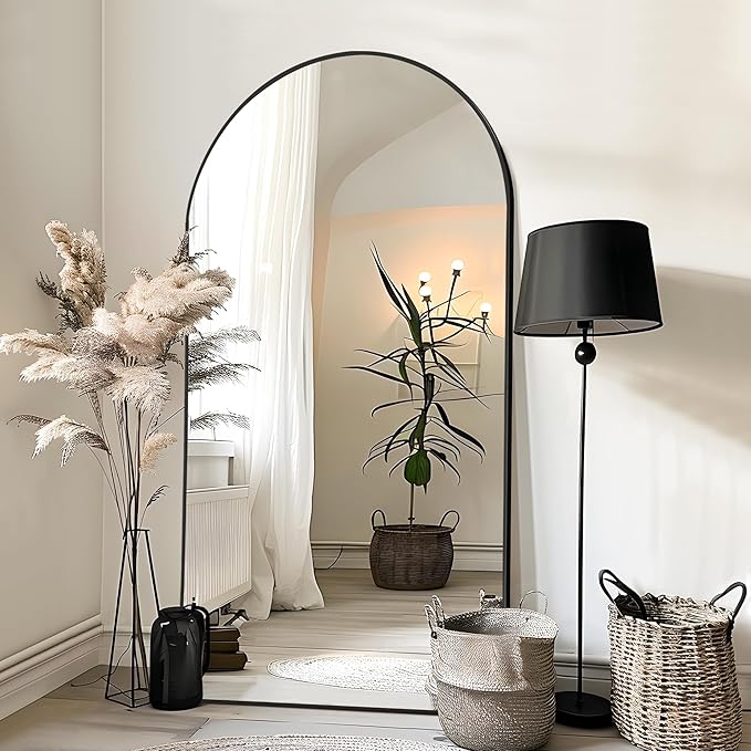 NicBex Oversized Full-Body Mirror, Large Arched Full Length Mirror with Stand, 76"x35" Aluminum Alloy Frame Oversized Floor Mirror, Black - Free Standing, Leaning Against Wall or Wall-Mounted