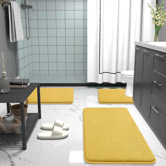 OLANLY Thick Memory Foam Bath Mat Rug 30x20, Extra Soft Absorbent Bathroom Rug, Quick Dry Bath Mats, Non-Slip, Machine Washable Carpet for Bathroom, Tub and Shower, Home Decor Accessories, Yellow