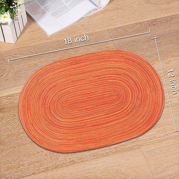 Noctiflorous Oval Braided Placemats Set of 6 Woven 12x18 Inch Non Slip Washable Heat Resistant Place Mats Tablemats for Dining Kitchen Party Daily Table Decor Dinner Mats (Fall Orange, 6)