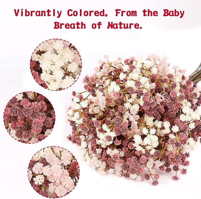 Baby Breath Flowers Fall Flowers Artificial Bulk, 30Pcs Fall Decor Fake Gypsophila Plants Bouquets Flowers Real Touch Faux Babies Breath Arrangement for Home Autumn Wedding Party Vase Decoration Pink
