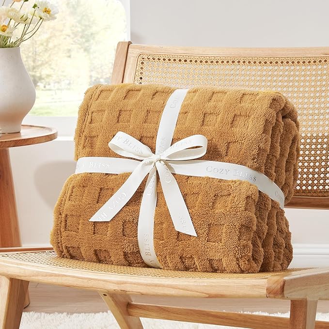 Cozy Bliss Soft King Size Waffle Blanket - Lightweight Cozy Blankets Gift for Women,Cute Checkered Throws Blanket for Bed, Couch and Sofa,Brown,108x90 Inches