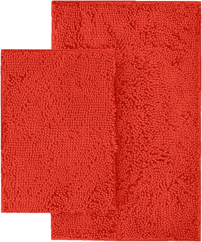 LuxUrux Coral Bathroom Rugs 2 Piece Set-Extra-Soft Plush Bath mat Bathroom Rugs,1/'' Chenille Microfiber Material, Super Absorbent (30" x 20" Plus 23" x 15", Coral)