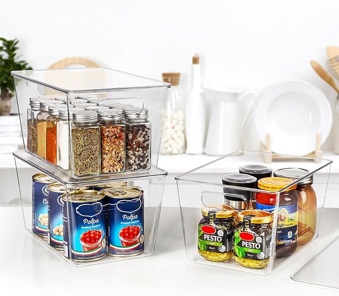 Vtopmart 8 Pack Clear Stackable Storage Bins with Lids, Large Plastic Containers with Handle for Pantry Organization and Storage,Perfect for Kitchen, Fridge, Cabinet, Bathroom Organizer
