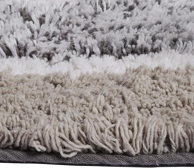 Bathroom Rugs Set 2 Piece Light Grey Alpine Stripe Non-Slip Cotton Bath Mats for Bathroom Floor |Quick Dry Bathroom Mat for Tub Spa Shower|Living Room Entry Way Door Mats |21x32 & 17x24 Inches
