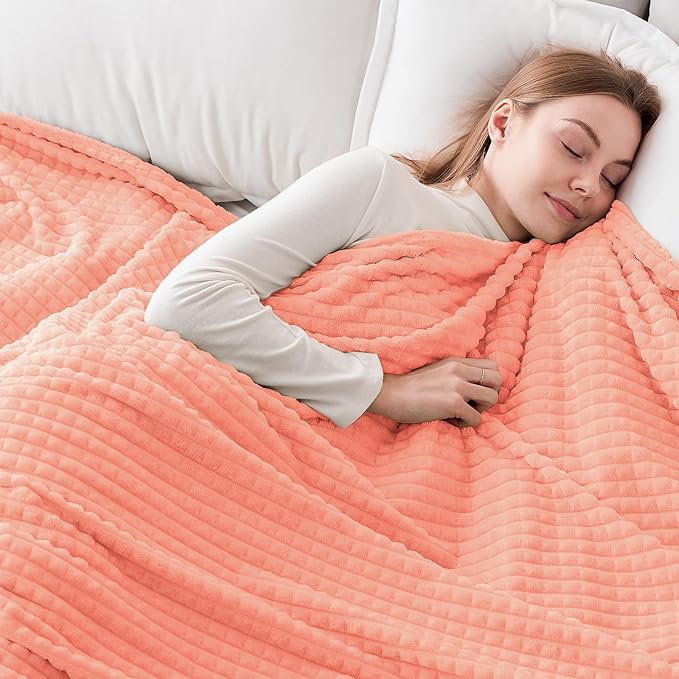 EMME Soft Fleece Pink Throw Blanket for Couch Luxury Flannel for Bed Sofa Chair, Plush, Warm and Cozy Blanket with Geometric Grid Design (Pink, 50'' x 60'')