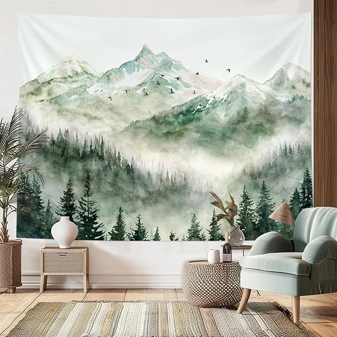 Kanuyee Mountain Tapestry Nature Landscape Wall Tapestry for Bedroom Mountain Watercolor tapestries Aesthetic Living Room Decor Nature2 60×80 Inches