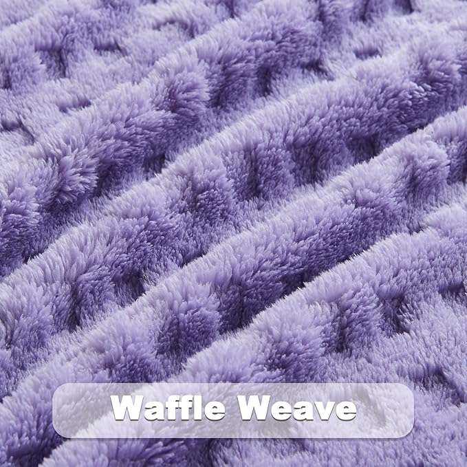 NEWCOSPLAY Super Soft King Blanket Lavender Premium Silky Flannel Fleece 3D Waffle Checkered Lightweight Bed Blanket All Season Use (Lavender, King(90"x110"))