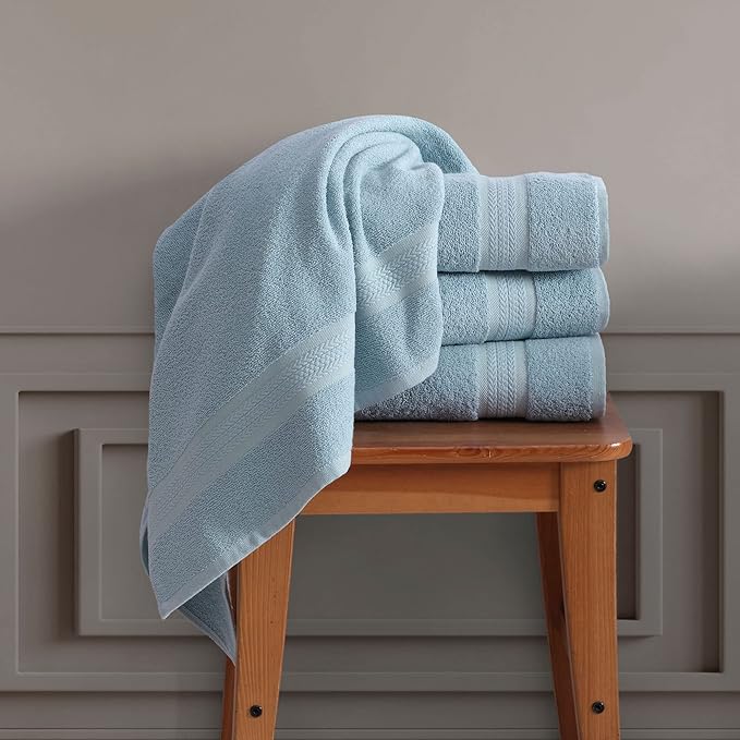 REGAL RUBY 4 Pack Blue Bath Towels Quick-Dry High Absorbent 100% Turkish Cotton Towel for Bathroom, Guests, Pool, Gym, Camp, Travel, College Dorm, Shower