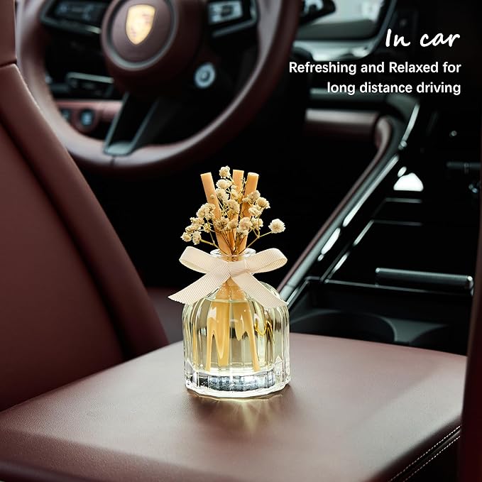 Airkeep Reed Diffuser Set with 3 Sticks,3.04oz Clean Linen Baby's Breath Flower Flame Free Fragrance Diffuser for Home Décor Floral Diffuser Room Fresheners for Home Long Lasting