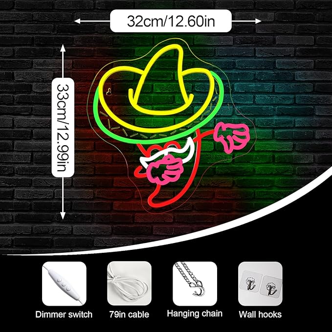 Mexican Neon Sign Cinco De Mayo Led Vintage LED Wall Decor for Bars,Fiesta Party USB-Powered Adjustable Brightness, Neon Sign for 5 De Mayo Mexican Party