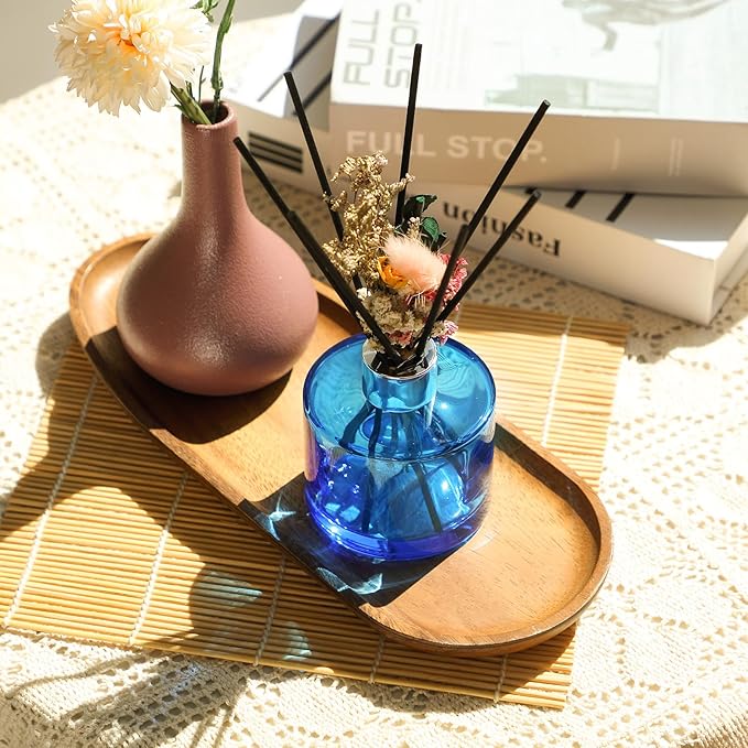 Rtteri 2 Reed Diffuser Sets Flower Oil Diffuser Sticks with Refill Empty 5oz Bottles Scent Glass for Fragrance Home Bathroom Gifts, Oil Not Included(Blue Color)