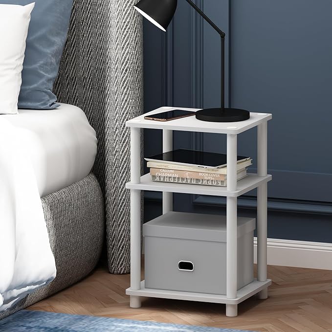 Furinno Just 3-Tier Turn-N-Tube End Table / Side Table / Night Stand / Bedside Table with Plastic Poles, 1-Pack, White(Espresso)/White