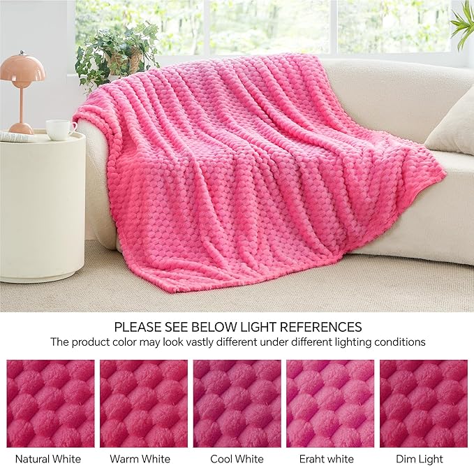 BEDELITE Fleece Throw Blanket for Couch & Bed - 3D Jacquard Decorative Hot Pink Blanket, Super Soft and Cozy Warm Fuzzy Blanket All Seasons Suitable, 60x80Inches