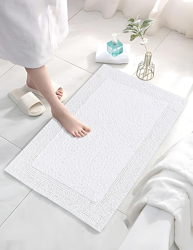 Bedding Craft Cotton Bathroom Mat Set, Reversible Water Absorbent Bath Mat Rug, Machine Washable, 2 Pieces (17x24 + 21x34)