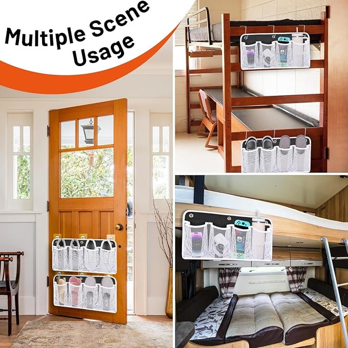 RV Shoe Storage for Bedside - 4 Pocket Wall Mounted Entryway Shoes Rack, Bed Hanging Pocket Organizer, Bedside Caddy Storage Organizer for Headboards Bunk Beds Dorm Rooms,RV & Camper Essentials