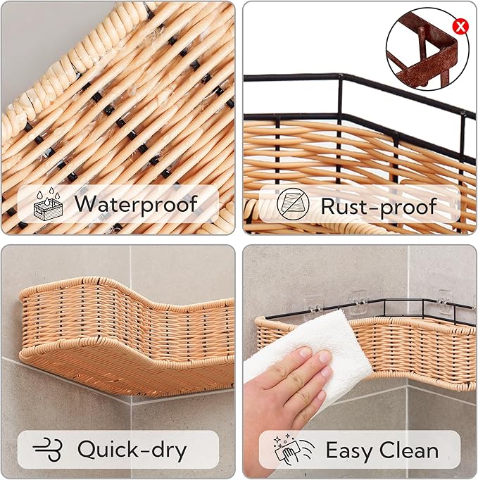 GRANNY SAYS Corner Shower Caddy, 2 Pack Rustproof Corner Shelves, Wicker Shower Organizers and Storage, Inside Shower Shelf for Home Decor