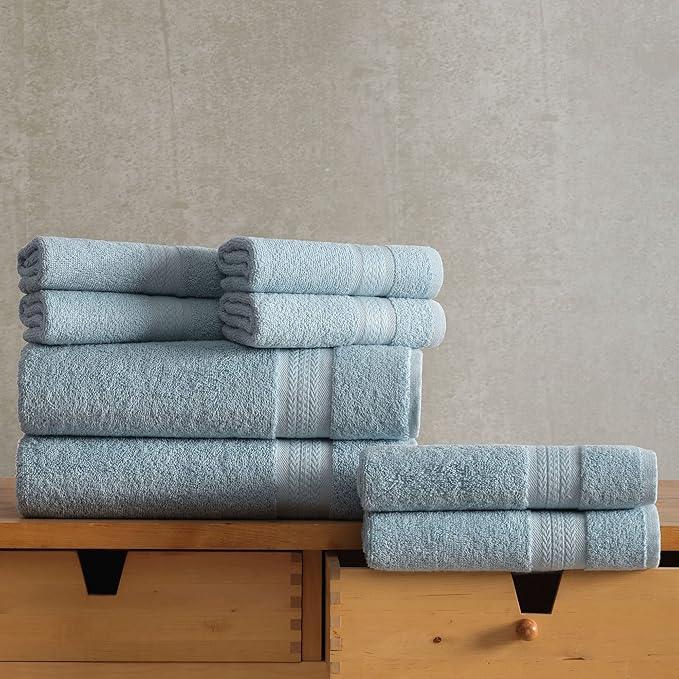REGAL RUBY, 6 Piece Towel Set, 2 Bath Towels 2 Hand Towels 2 Washcloths, Soft and Absorbent, 100% Turkish Cotton Towels for Bathroom Shower Towel, Bath Linen Set Blue