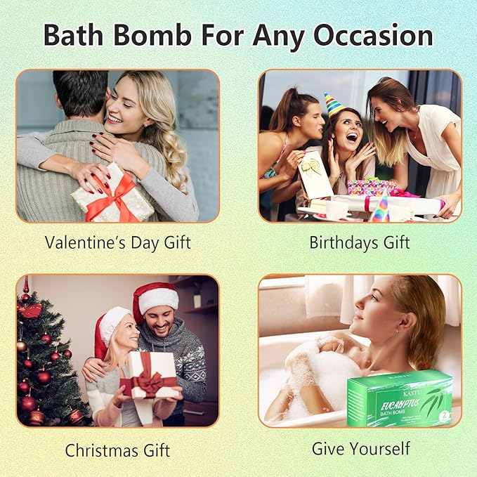 Bath Bombs Salt Balls,Eucalyptus Extract Essential Oils,Moisturizing Dry Skin,Fizzy Spa,Relaxation,Bubble Bath Bomb Gifts Idea for Men Women,100g x 2PCS