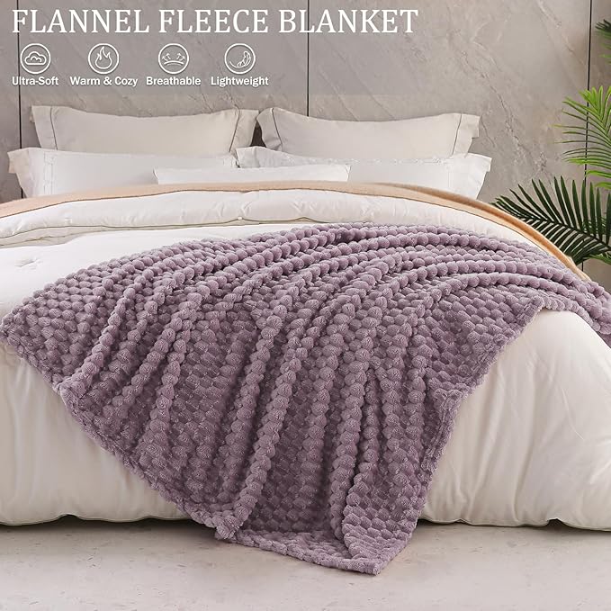 Exclusivo Mezcla Twin Size Soft Fleece Blanket, 90x66 Inches Stylish Jacquard Velvet Blanket for Bed, Fuzzy Cozy Lightweight for All Season, Grayish Purple