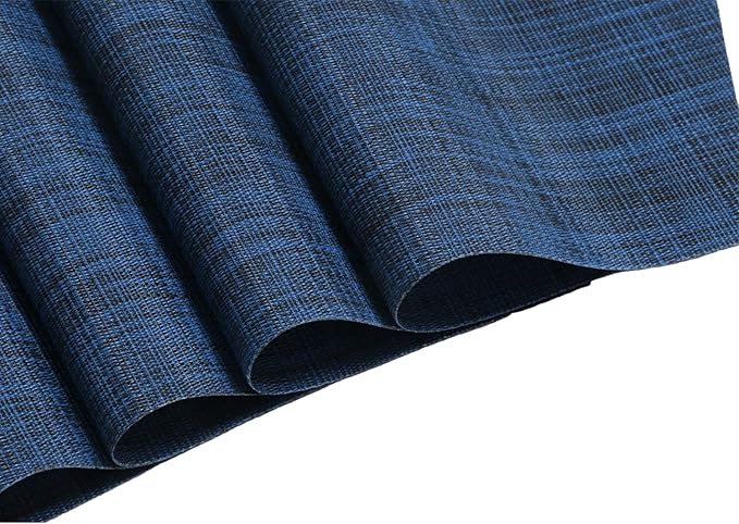 SHACOS Small Round Table Placemats Wedge Placemat Set of 4 Non Slip Heat Resistant Woven Vinyl Table Mats Wipe Clean Indoor Outdoor (4, Blue Black)