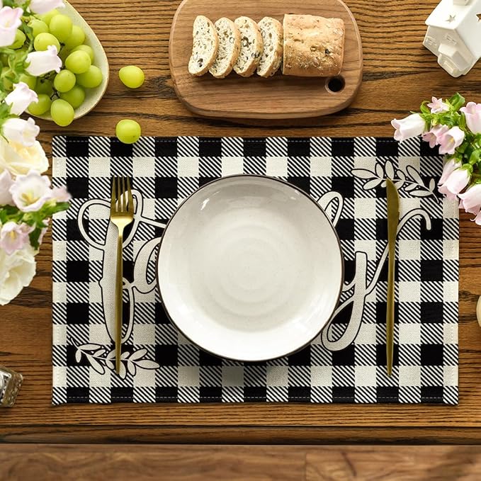 Artoid Mode Love Family Together Home Buffalo Plaid Placemats Set of 6,12x18 Inch Seasonal Table Mats for Party Kitchen Dining Decoration