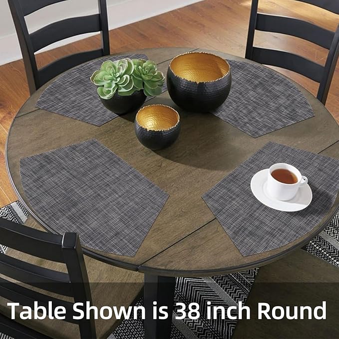 SHACOS Wedge Placemats Set of 4 Woven Vinyl Small Round Table Placemats Wipe Clean Round Table Mats Placement Mat Indoor Outdoor, Dark Gray