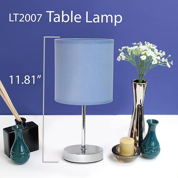 Simple Designs LT2007-PRP-2PK Chrome Mini Basic Table Lamp with Fabric Shade 2 Pack Set, Periwinkle Purple