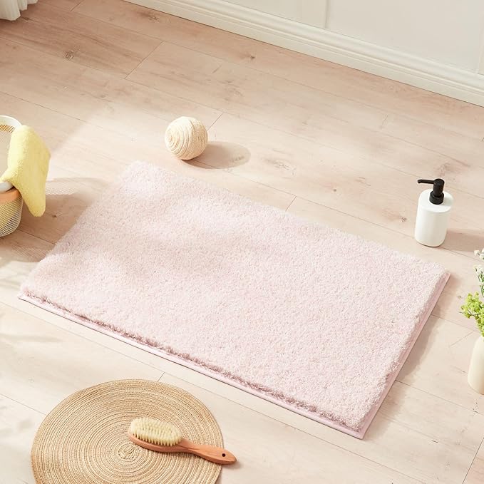 Douceur Sparkle Bath Mats for Bathroom Non Slip 32" X 20", Super Soft Microfiber Pink Bathroom Rugs Washable, Fluffy Absorbent Bath Rugs, Quick Dry Shower Mat Gifts, Pink and White