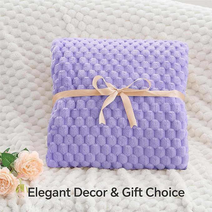 BEDELITE Jacquard Blanket - 3D Fleece Decorative Lavender King Size Throw, Super Soft and Cozy Warm Fuzzy Blanket All Seasons Suitable, 108x90Inches
