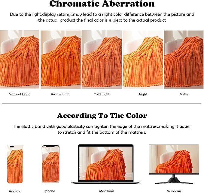 NEWCOSPLAY Super Soft Fall Twin Blanket Orange Premium Silky Flannel Fleece 3D Ribbed Jacquard Lightweight Bed Blanket All Season Use (Orange Ribbed, Twin(60"x80"))