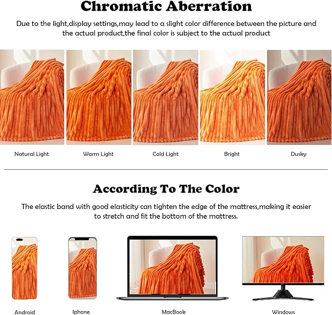 NEWCOSPLAY Super Soft Fall Throw Blanket Orange Premium Silky Flannel Fleece 3D Ribbed Jacquard Lightweight Bed Blanket All Season Use (Orange Ribbed, Throw(50"x60"))