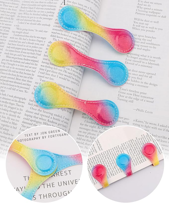 Leather Magnetic Bookmarks, 3Pcs Loose Powder Morandi Magnet Book Mark Clips Gift for Women, Kids, Reading Book Lovers, Teacher Gift for School Office Home Supplies (Gradient Color)