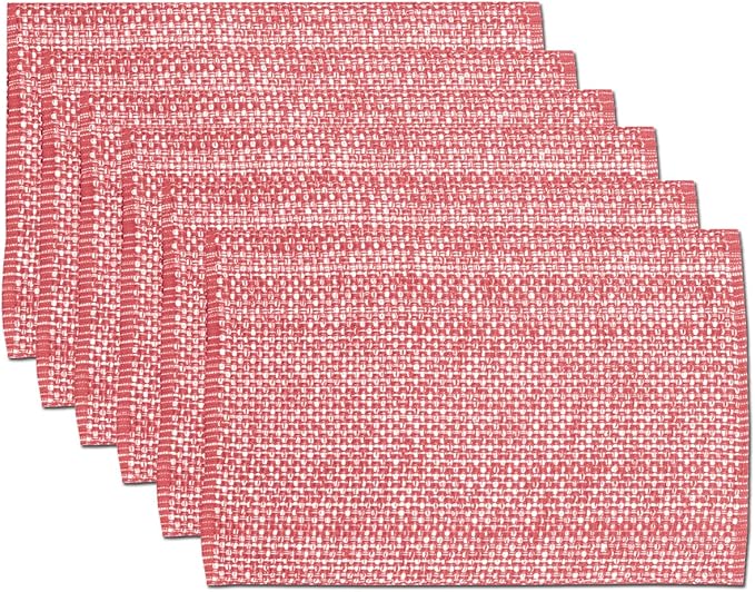 Sweet Home Collection 100% Cotton Placemats for Dining Room Rectangle Two Tone Woven Fabric 13" x 19" Soft Durable Table Mat Set, Set of 6, Pink