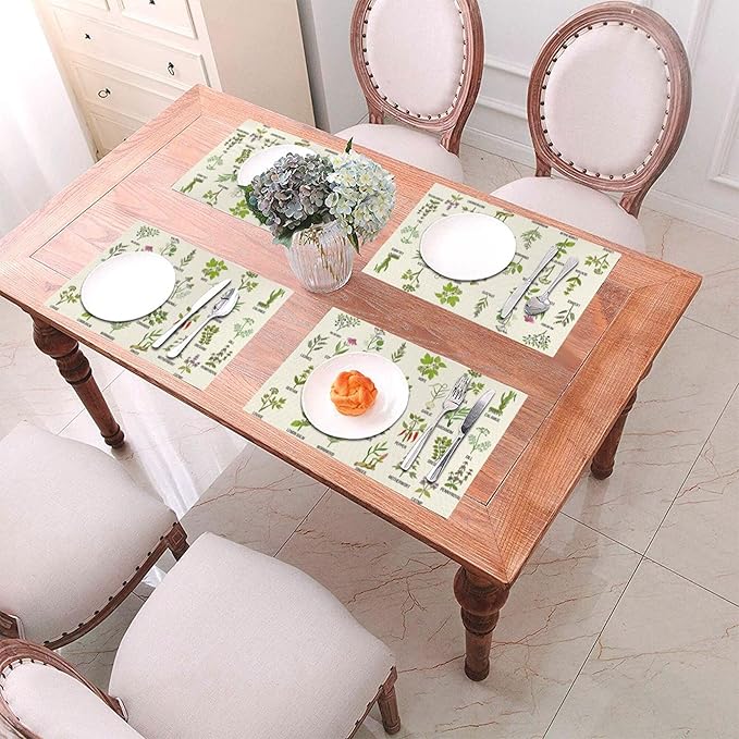 Cute Herbs Botanic Garden Plants Placemats Set of 4 Linen Washable Heat-Resistant Kitchen Table Mats for Dining Outdoor Spring Summer Holiday Home Decor 12x18 Inch