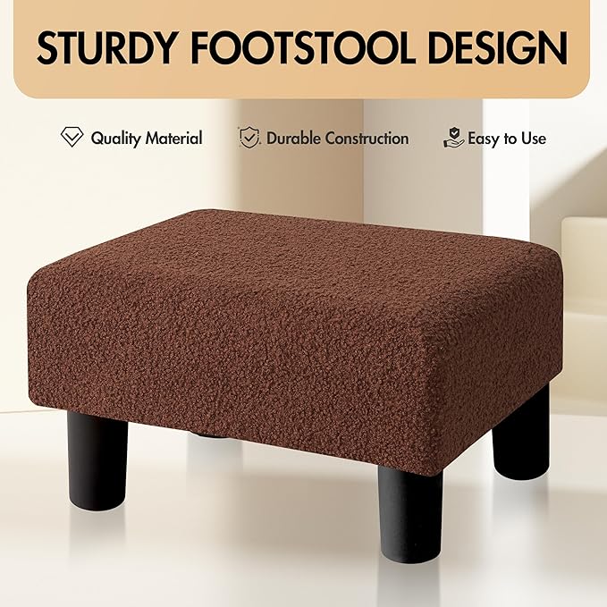 BRIAN & DANY Small Foot Stool Ottoman, Footstool with Legs, Teddy Velvet Foot Rest for Living Room, Bedroom and Office, Brown