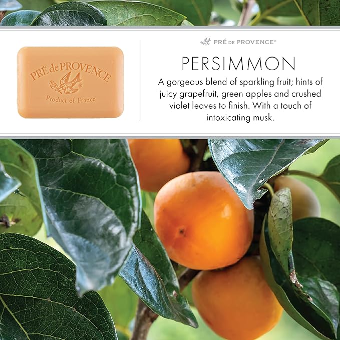 Pre de Provence Artisanal Soap Bar, Natural French Skincare, Enriched with Organic Shea Butter, Quad Milled for Rich, Smooth & Moisturizing Lather, Persimmon, 5.3 Ounce